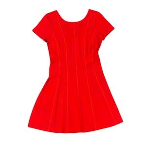 Banana Republic Red Mini Scoop Neck V Back A Line Cap Sleeve Dress With Stretch